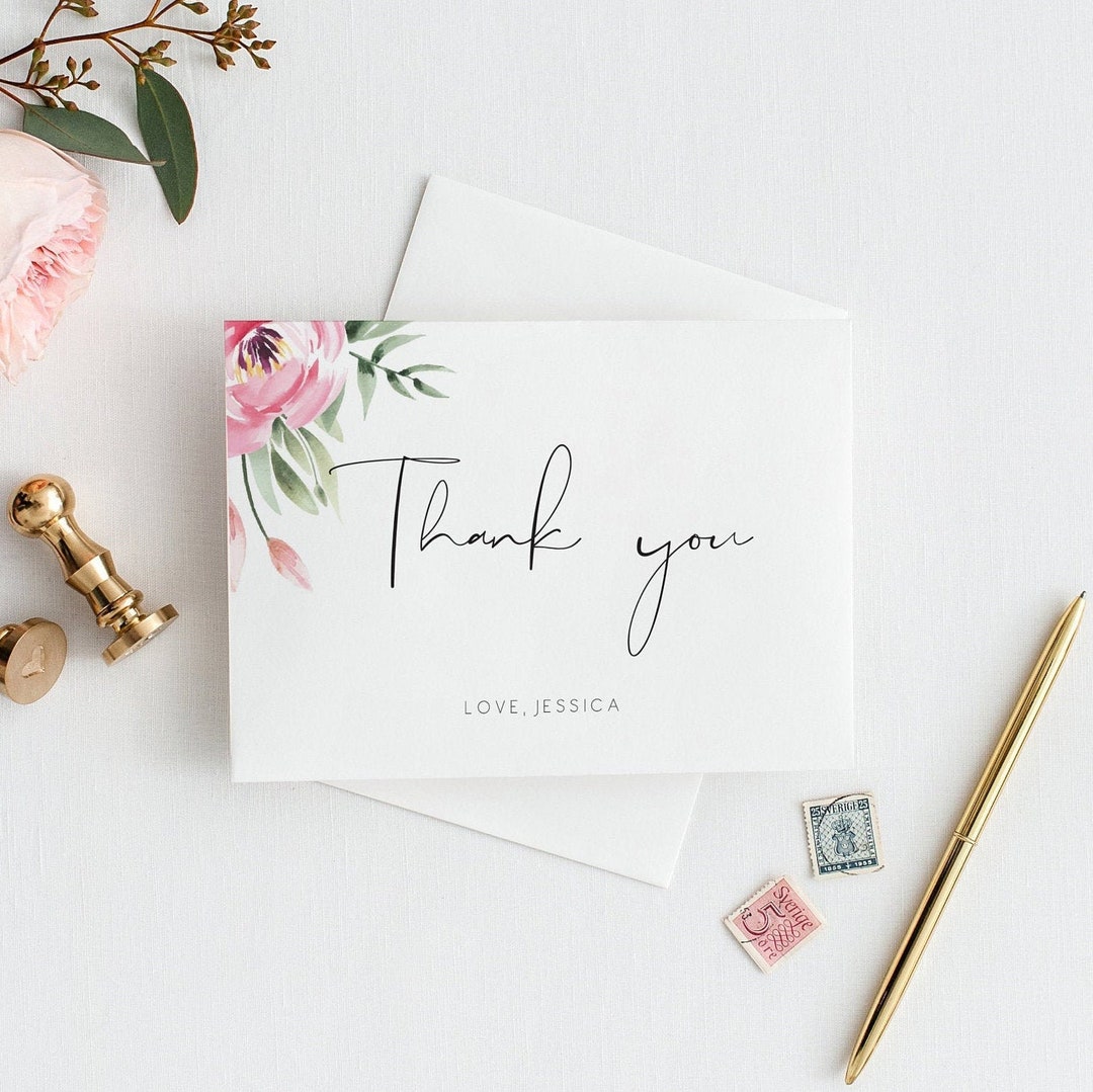 Editable Pink Peony Thank You Card Template Thank You Card Printable ...