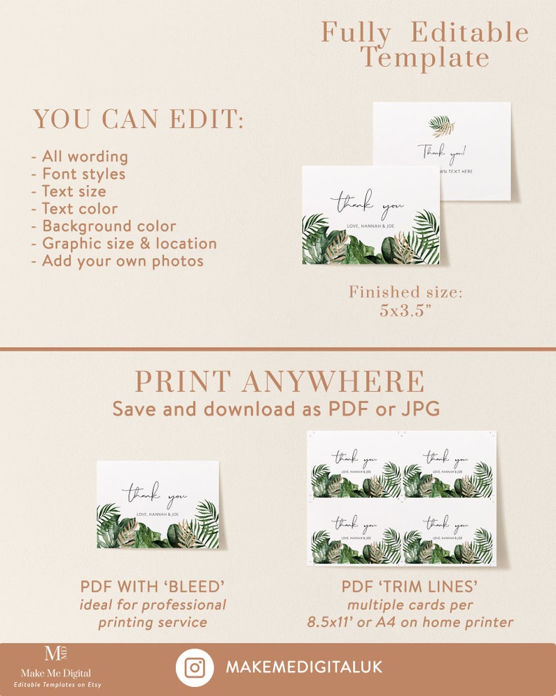 Editable Tropical Thank You Card Template Thank You Card Printable ...