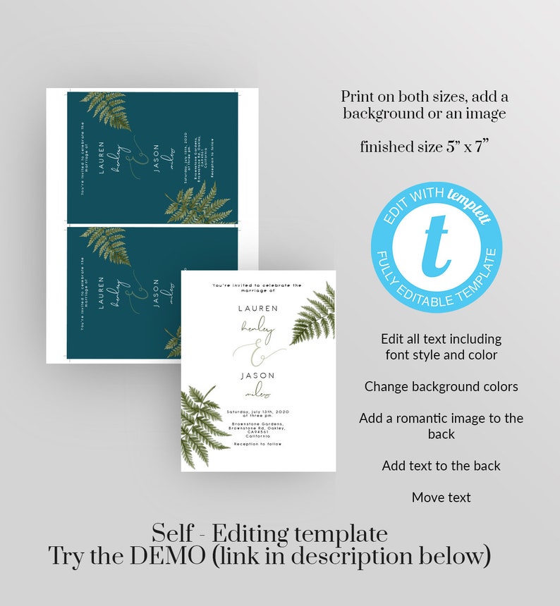 Elegant Fern wedding invite, editable fern wedding invitation, Greenery wedding invite, instant download 112 image 5