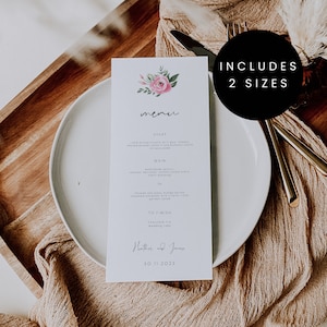Rosa Pfingstrose Hochzeit Menüvorlage | Bearbeitbares Hochzeitsmenü | ausdruckbare Hochzeit Blumen Menü Karte Pfingstrose Menu Template 124