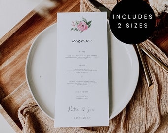 Modèle de menu de mariage pivoine rose | Menu de mariage modifiable en pivoine | modèle de menu pivoine de carte de menu floral de mariage imprimable 124