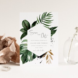 Tropical Save the Date Template invitation, Save The Date Greenery, Printable Save The Date, Green leaf Save the Date Editable 119 image 2