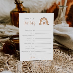 Tarjeta de deseos para bebé con arcoíris bohemio de terracota, recuerdo de baby shower, DESCARGA INSTANTÁNEA, juego imprimible, consejos para baby shower boho