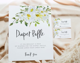 Daisy diaper raffle sign, floral diaper raffle card, Baby Shower Game, Printable sign, Daisy diaper raffle cards, Instant Download 121