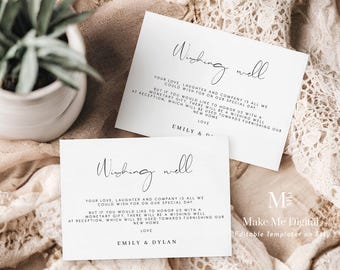 Modern wishing well card wedding gift card, wedding wishing well card,wedding insert card, instant download 120