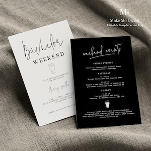 Modern Calligraphy Bachelors Weekend Invitation, modern Stag Do itinerary, Weekend itinerary invitation, bachelors beer boys weekend  111
