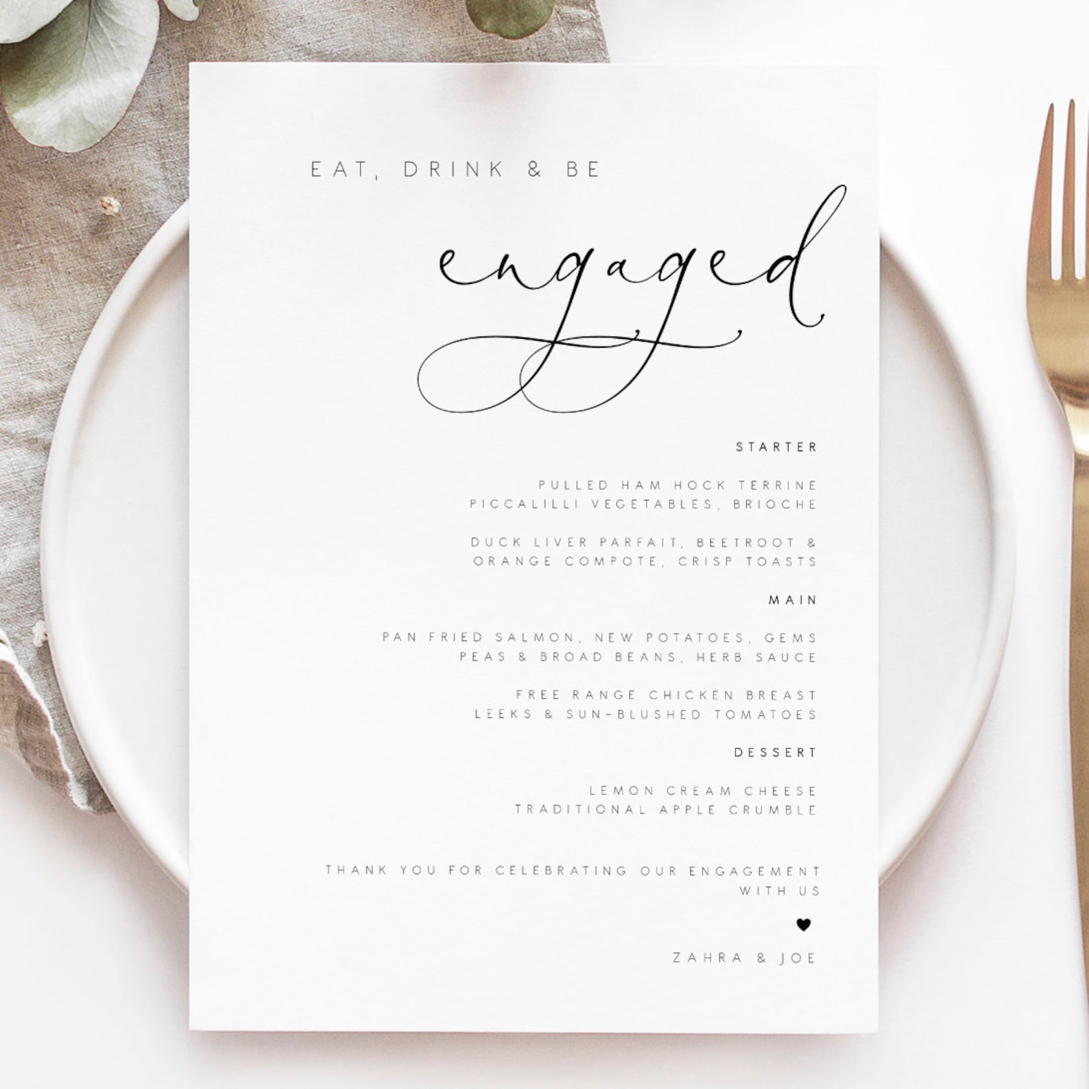 Contemporary Engagement Party Menu Modern Wedding Engagement Etsy