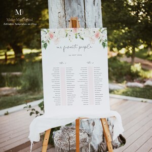 Pink Blumen Hochzeit Sitzplan Zeichen, bearbeitbares Sitzplan Zeichen, blush floral unsere Lieblingsmenschen Zeichen, Boho Hochzeit Zeichen, Pfingstrose Hochzeit 129