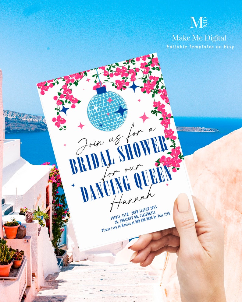 Dancing Queen Bridal Shower Invite Bundle, Greek Mamma Mia hen do set printable, recipe editable theatre movie bridal invitation suite image 2