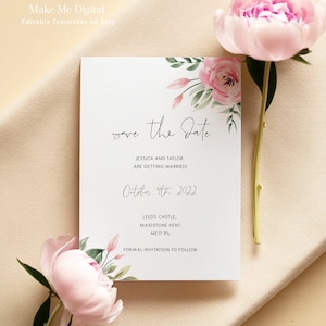 Rosa Pfingstrose Save the Date Vorlage | Bearbeitbare Pfingstrose Hochzeit Save the date | Ausdruckbare Save the Date Blumen Hochzeit Vorlage 124