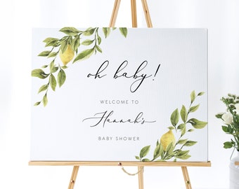 Lemon baby shower welcome sign Template baby welcome sign Printable Citrus shower yellow lemon Editable welcome sign lemon 122