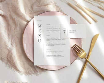 MCKENNA | Set of 2 Minimalist Dinner Menu and place card Template modern Wedding Template elegant dining menu Editable Instant Download 101