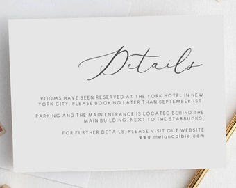 Kaartsjabloon met bruiloftdetails, minimale kaart met bruiloftdetails Kaart met bruiloftinformatie Bruiloft insteekkaart DIY-bruiloftsjabloon PDF 110