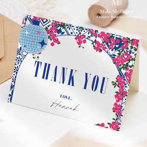 Tarjeta de agradecimiento para despedida de soltera de Dancing Queen, tarjeta de agradecimiento imprimible para despedida de soltera de Mamma Mia griega, tarjeta de agradecimiento para despedida de soltera de cine y teatro editable