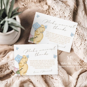 Bedankkaart Winnie Pooh Bear babyshowersjabloon, een beetje hunny strooi bedankkaart, honderd hectare hout ovaal Instant Download opmerking