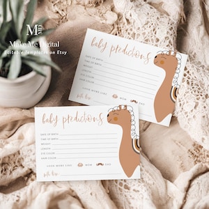 Boho lama baby voorspellingskaart, boho alpaca baby shower aandenken, afdrukbare douche jongen of meisje terracotta lama douche bewerkbaar