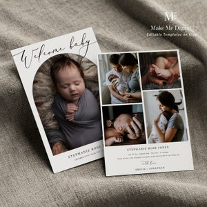 Elegant Calligraphy Baby Announcement template, Modern Birth Announcement Template, New Baby Birth Announcement, Simple welcome baby 110