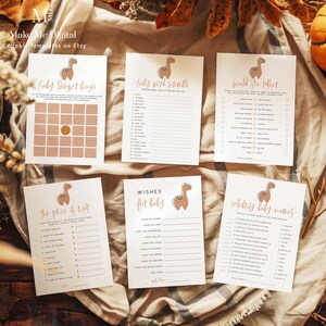 Boho Llama Baby Shower Game Bundle, Baby Game Kit, Alpaca Rainbow Baby Shower, Boho Rainbow Burnt Orange Terracotta, Printable Baby Games