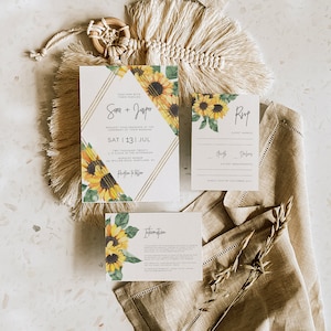 Rustic Sunflower Wedding Invitation set, floral Wedding invitation printable, editable yellow sunflower wedding invite, details rsvp SUNNY