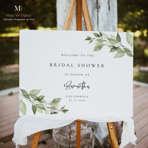 Greenery Bridal Shower welcome sign, editable welcome sign, botanical foliage welcome sign, green leaf herb bridal shower welcome sign 134