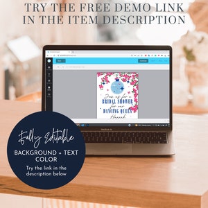May include: A computer screen displaying a printable invitation for a bridal shower. The invitation features a blue disco ball, pink flowers, and the text "Join us for a Bridal Shower for our Dancing Queen Hannah".