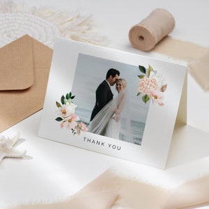 Carte de remerciement rose hortensia, modèle de remerciement floral, carte de remerciement de mariage pliable à téléchargement immédiat, mariage dans le jardin modifiable 116