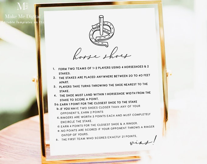 Horseshoe Sign PRINTABLE File Chalkboard Styel, Just Download and Print Horseshoe Rules, Wedding ...