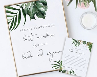 Tropical Best Wishes for the Bride and Groom, Monstera Bridal Shower Sign, beach Wedding shower palm leaf Wishes for the Couple 119
