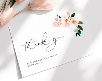 Blush hydrangea Bridal Shower Thank you Card Template, Bridal shower favour Card Printable, Blush Floral Bridal Shower, Instant Download 116