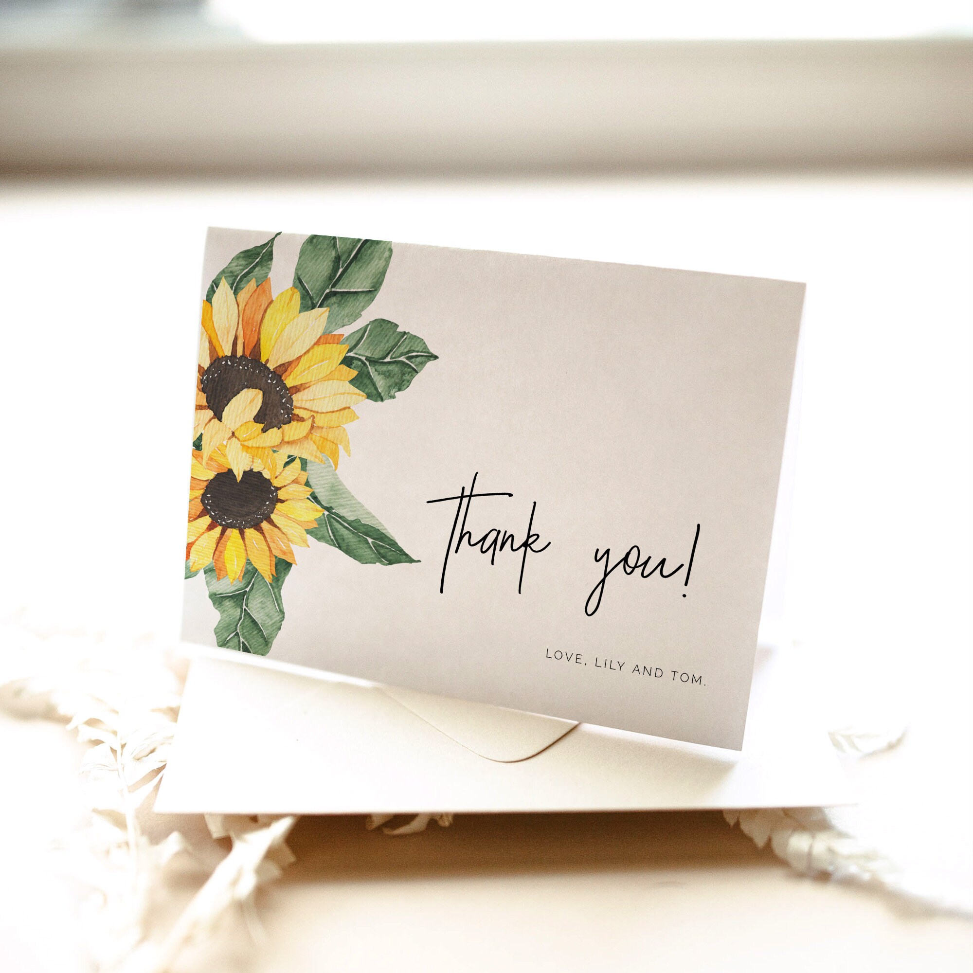 Rustic Sunflower Thank You Card Elegant Floral Post Wedding - Etsy