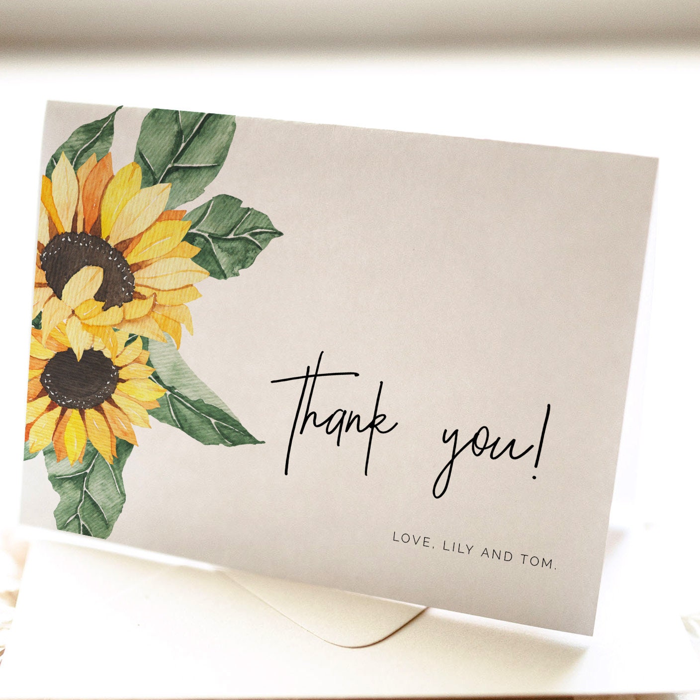 Rustic Sunflower Thank You Card Elegant Floral Post Wedding - Etsy