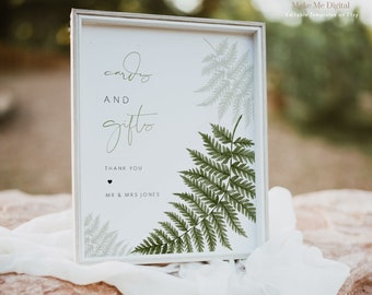 Fern Wedding Cards and Gifts Sign, editable gift wedding sign, Greenery card and gift sign, fern printable sign instant download 112