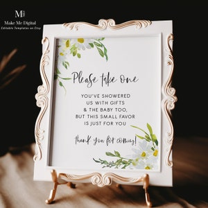Panneau blanc Daisy Favors pour baby shower | Floral blanc, veuillez prendre une enseigne| Enseigne de faveur invitée baby shower marguerite blanche | Plaque cadeau 121