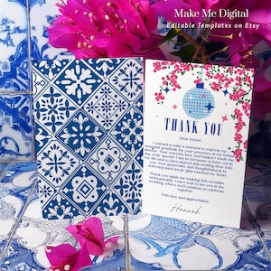 Tarjeta de agradecimiento para despedida de soltera de Dancing Queen, tarjeta de agradecimiento imprimible para despedida de soltera de Mamma Mia griega, tarjeta de agradecimiento para despedida de soltera de cine y teatro editable