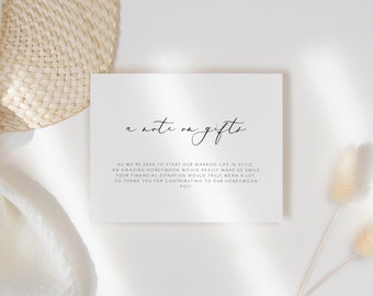 Elegant Calligraphy Honeymoon wish card template | Editable a note on gifts printable |  honeymoon card , a note on gifts card 110