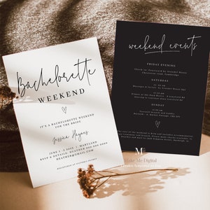 Modern Calligraphy Bachelorette Weekend Invitation, modern Bachelorette itinerary, Weekend itinerary invitation, bachelorette weekend  111