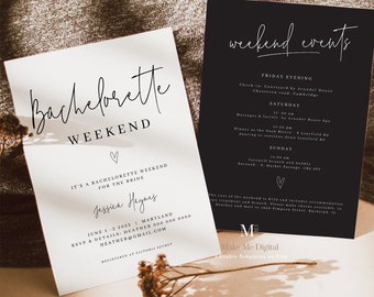 Modern Calligraphy Bachelorette Weekend Invitation, modern Bachelorette itinerary, Weekend itinerary invitation, bachelorette weekend  111