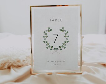 Silver Dollar Eucalyptus Table Number, Printable Wedding Table Number, greenery Table Numbers, Editable numbers, Instant Download 106