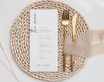 Modern Wedding Menu, Printable Menu Cards for wedding, elegant dinner wedding menu, Templett Instant Download, Editable Menu template 111