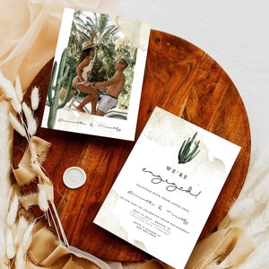 Cactus Boho Desert Engagement Party Invitation, editable Utah Arizona engagement, printable Saguaro cowboy engaged invite, instant download