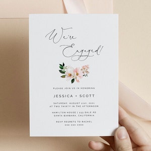 Pink hydrangea Engagement party Invitation blush invitation, boho editable engaged invite , printable we're engaged, instant download 116 image 2