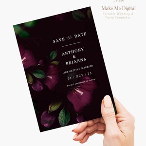 Gothic Save the Date Einladung Vorlage, Printable Halloween sparen das Datum Sofort Download Gothic Blumen Hochzeit VE1