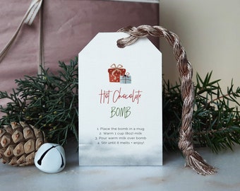 Modern Christmas Hot Cocoa Bomb Tag, Printable Christmas Gift Bomb Directions Tags, Cocoa Favor Tags, Festive and Modern Christmas tag XMAS