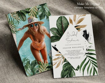 Tropical bridal shower invitation summer greenery bridal shower invite, botanical bridal shower invite, instant download, 119