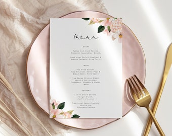 Pink hydrangea Wedding Menu blush wedding menu card, magnolia dinner menu card printable, instant download 116