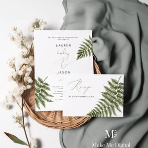 Faire-part de mariage fougère de suite de mariage de fougère, carte de réponse de verdure de fougère, carte modifiable de rsvp, téléchargement instantané 112