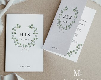 Eucalyptus Wedding Vow Book Template, elegant His and Her Wedding Vow Printable, Personalized Vow Booklet Wedding Vows Eucalyptus 106