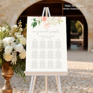 Pink Blumen Hochzeit Sitzplan Zeichen, bearbeitbares Sitzplan Zeichen, blush floral unsere Lieblingsmenschen Zeichen, Boho Hochzeit Zeichen, Pfingstrose Hochzeit 129