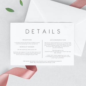 Modelo de convite de detalhes do casamento | Cartão de detalhes do casamento para impressão | Cartão de informações editável | Cartão de detalhes elegante 115