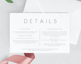 Wedding details invitation Template | Printable Wedding details card | Editable information card | Elegant details card 115